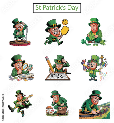 St Patricks Day Leprechaun Activities Collection With Symbols And Objects shamrock clover