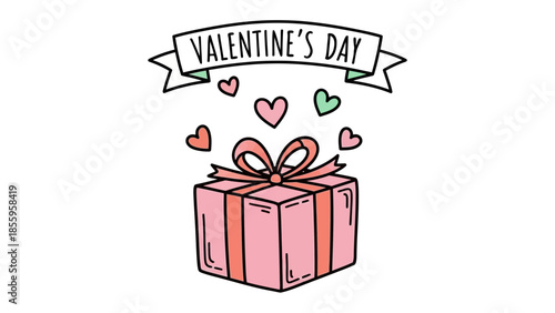 Valentine's Day Gift of Love: A delightful illustration of a gift box adorned with a bow, symbolizing the spirit of love on Valentine's Day. It is a symbol of gifting.