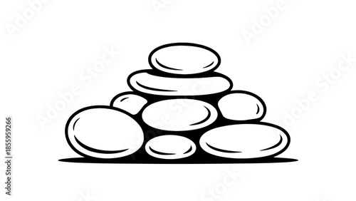 Minimalist line-art icon of stacked smooth stones (rock cairn) with subtle shadow