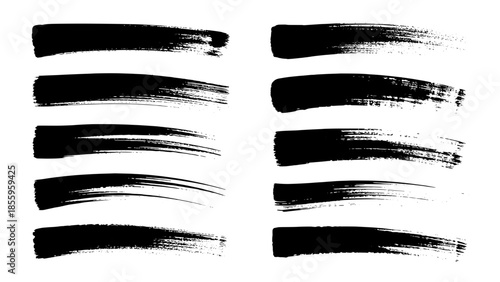 Two-column set of black brush stroke swatches with varied ink textures