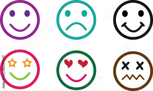 Colorful smiley faces and emoticon icons