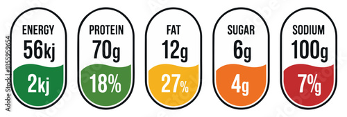 nutrition facts ingredient label icon set