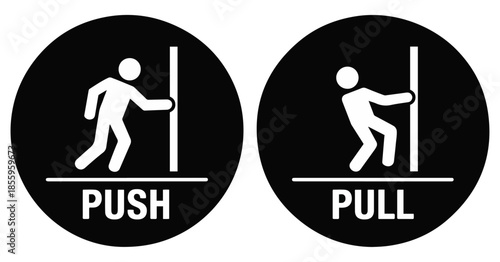 push pull door sign icon set