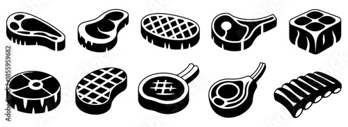 steak meat icon set vector