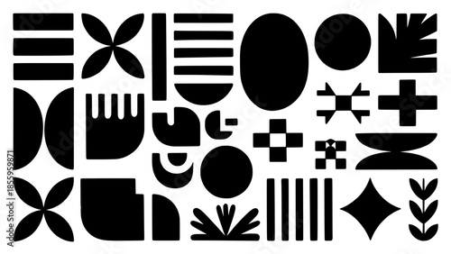 Abstract black geometric shapes and symbols vector pattern set