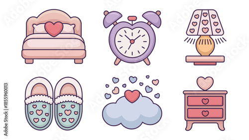 Cozy Bedroom Collection: Capturing the essence of comfort and love, a whimsical collection of bedroom items radiates warmth and affection.