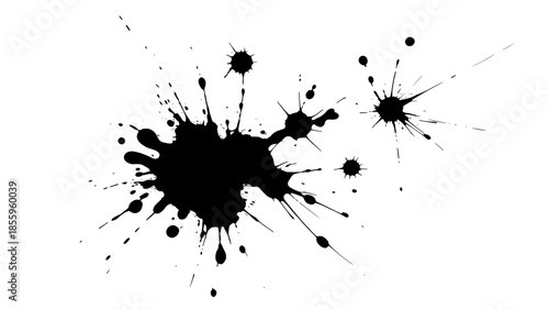 Abstract black ink splatter on white background