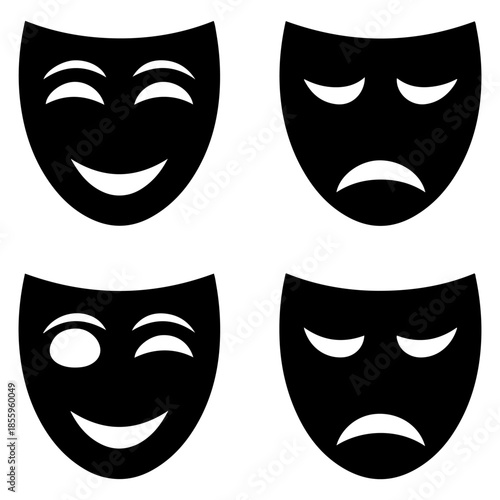 theater mask icon set comedy tragedy
