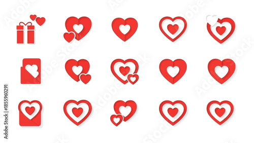 Love's Digital Gallery: An array of charming heart icons, each depicting the essence of affection and connection in vibrant red hues, celebrating love and sentiments.
