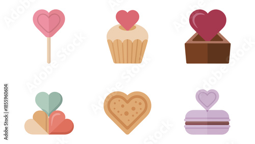 Sweet Celebrations: A charming collection of heart-shaped treats including a lollipop, cupcake, and cookie, radiating love and affection.