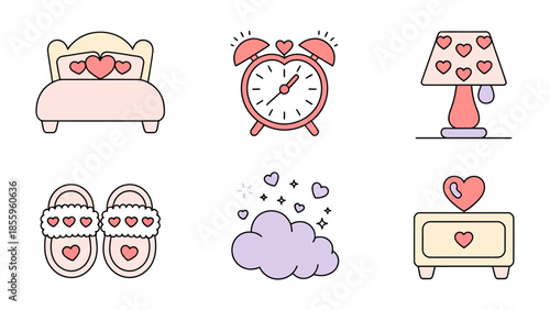 Sweet Dream Collection: A curated ensemble of endearing illustrations featuring bedroom-related elements, designed to evoke a sense of warmth, coziness, and tender affection.