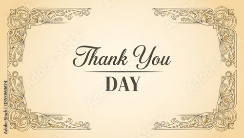 Thank You Day Celebration: A beautifully designed greeting card expresses heartfelt gratitude, adorned with elegant floral ornaments.