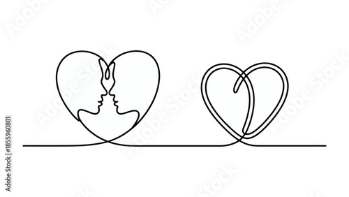Eternal Love in Minimalist Lines: Intricate single-line hearts depict a symbol of eternal connection, weaving together to portray the beauty of unity and the essence of love.