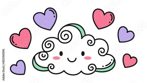 Cloud of Love: This charming image portrays a smiling cloud surrounded by hearts, symbolizing joy, affection, and happiness.
