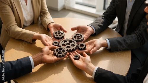 Business team works cohesively. Efforts of each participant merge into a unified whole, creating momentum and results