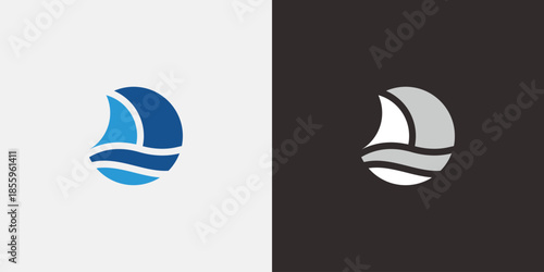 Nautical circle emblem sailboat sails forth