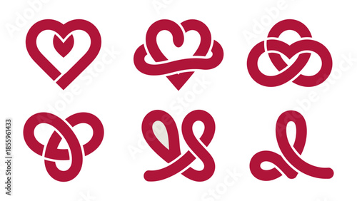 Symbols of Affinity: An array of stylized heart and knot emblems, crafted in a harmonious maroon, evoke themes of connection, affection, and enduring bonds.