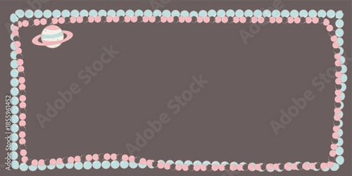 Handmade Beaded Frame with Pastel Pink Blue Beads and Cute Planet Charm, Craft Border Design