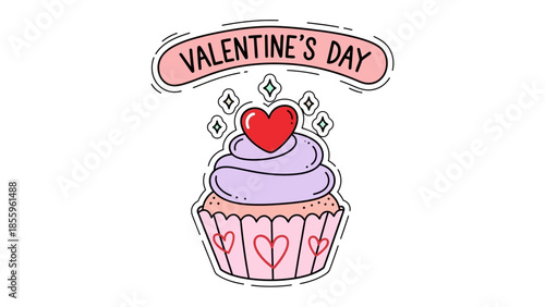 Valentine's Day Cupcake of Love: A delightful cupcake decorated with a heart, symbolizing the joy and affection of Valentine's Day. Celebrate the joy of the day with this sweet treat!