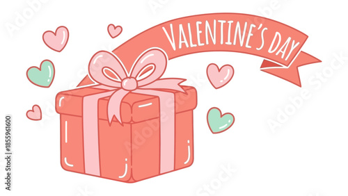 Valentine's Day Gift: A charming Valentine's Day present, wrapped with a delicate bow, surrounded by floating hearts, evoking feelings of love and affection.