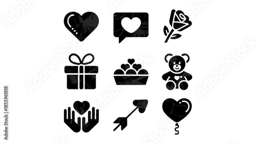 Love Symbols Icon Set: A collection of meticulously crafted icons embodying the essence of affection, passion, and romance, perfect for conveying heartfelt sentiments.