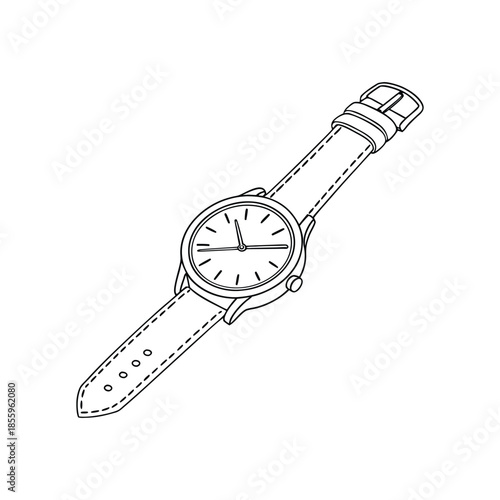 Classic analog watch with leather strap Vector