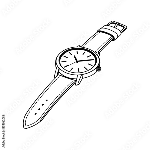 Classic analog watch with leather strap Vector