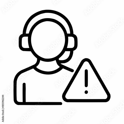 Line icon of a person with headset and alert — emergency coordinator, black on white, square minimalist style