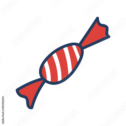 Candy, sweet in wrapper with stripes hand drawn illustration, isolated vector on transparent. line art style design. Birthday celebration, festival, carnival, party, anniversary clip art, element