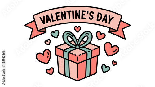 Valentine's Day Gift of Love: A delightful illustration of a wrapped gift box, adorned with hearts, signifies the joyous spirit of Valentine's Day. It captures the essence of love and giving.