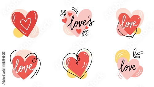 Artistic Heart Symbols: A captivating array of heart-shaped symbols, each with a unique style and embellishment, are set on a pristine backdrop.