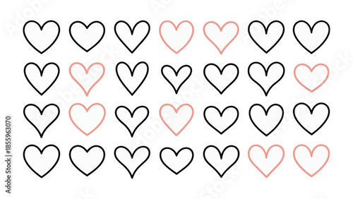 Heart Grid: A charming grid of delicate heart outlines, celebrating love and affection with playful simplicity.