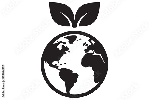 Eco earth globe with leaf silhouette icon
