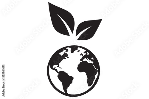 Eco earth globe with leaf silhouette icon
