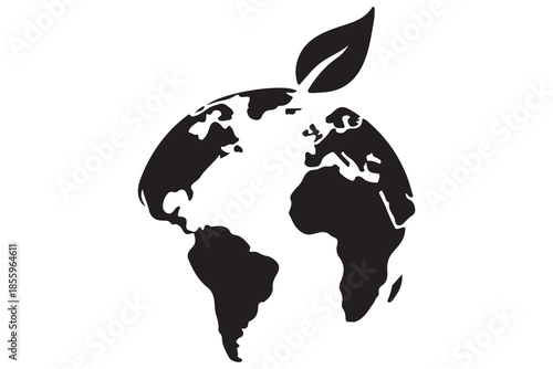 Eco earth globe with leaf silhouette icon
