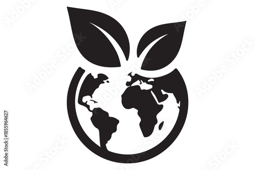 Eco earth globe with leaf silhouette icon
