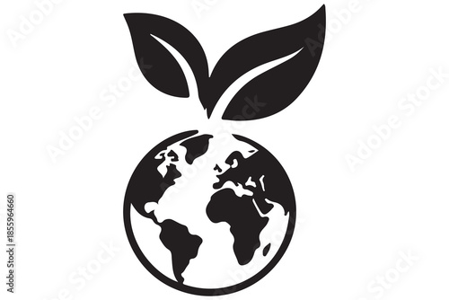 Eco earth globe with leaf silhouette icon
