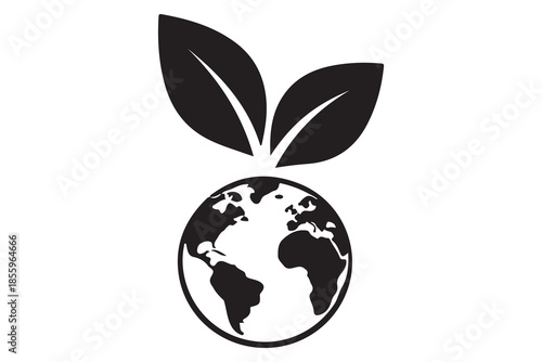 Eco earth globe with leaf silhouette icon
