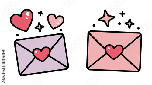 Love Letter Collection: A pair of charming envelopes adorned with hearts and sparkles, ready to convey messages of affection and romance. 
