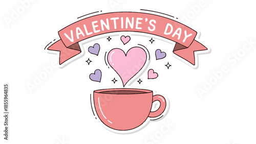 Cup of Love: A delightful and romantic scene of a coffee cup with Valentine's Day hearts is the perfect image for celebrating the essence of affection and admiration.