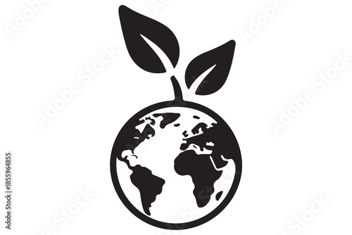 Eco earth globe with leaf silhouette icon
