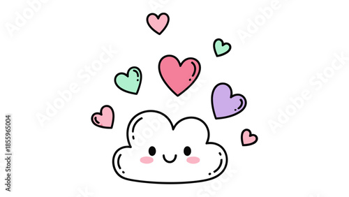 Heart Cloud Delight: A charming, cartoonish cloud with a happy face showers the viewer with a flurry of colorful hearts, creating an atmosphere of love, joy, and whimsy. 