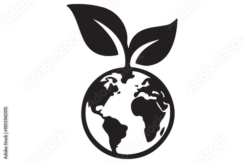 Eco earth globe with leaf silhouette icon
