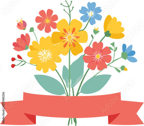 화사한 꽃다발 리본 일러스트 