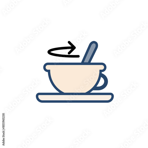 Pastel color flat icon of cup with spoon stirring