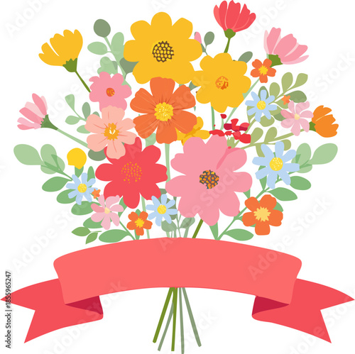 화사한 꽃다발 리본 일러스트 