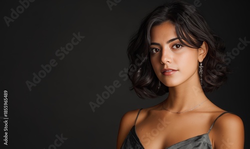 A woman with dark hair and dark eyes