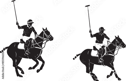 Silhouetted polo players on horseback a classic sporting scene depiction