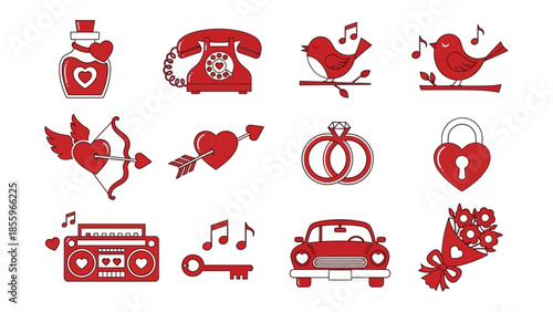 Valentine's Day Icon: A collection of icons in the thematic of Valentines day, that symbolise love, romance and heartfelt feelings.