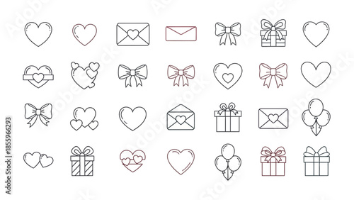 Romantic Icons Collection: A beautifully curated array of delicate line-drawn illustrations embodying the essence of love, romance, and celebration, perfect for conveying heartfelt sentiments.